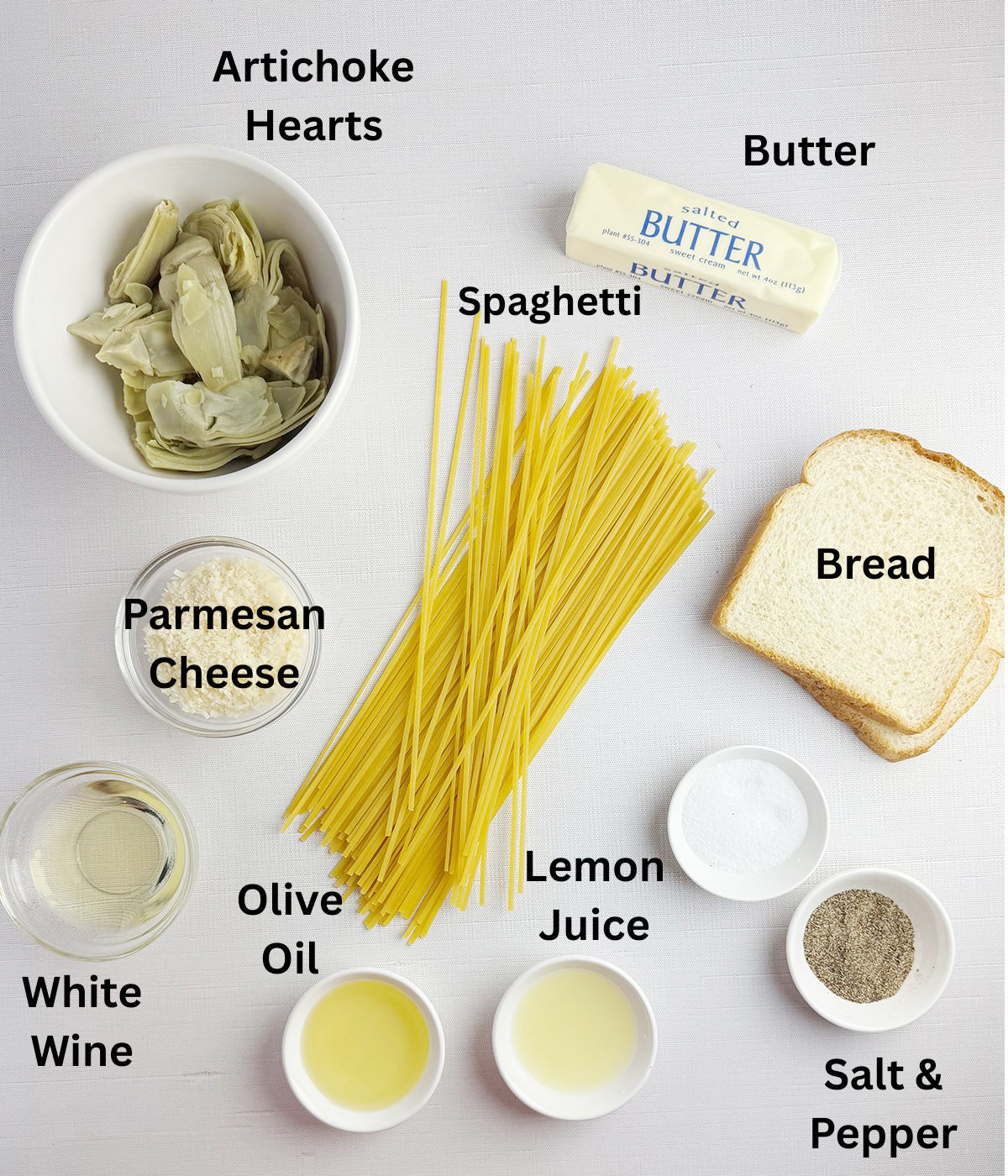 Ingredients for Artichoke Bread Crumb Pasta.