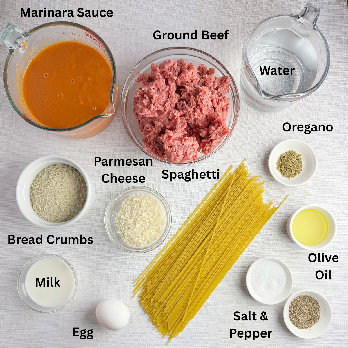 Ingredients for One Pot Spaghetti and Meatballs.