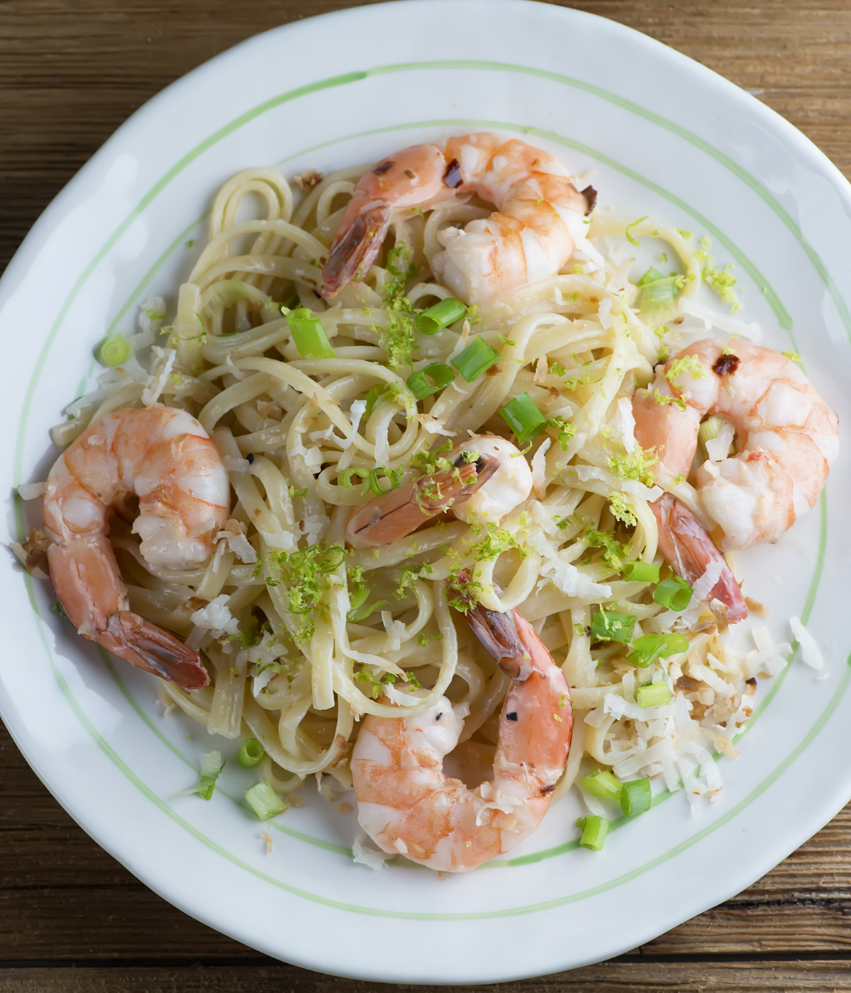 Toasted Coconut Shrimp Pasta on a plate.