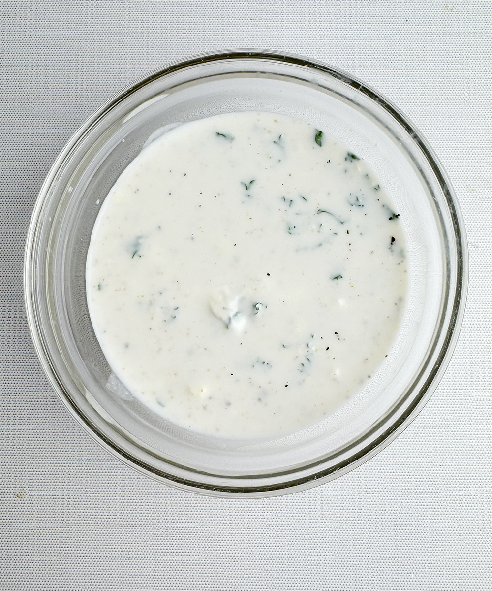 Bowl of salad dressing.