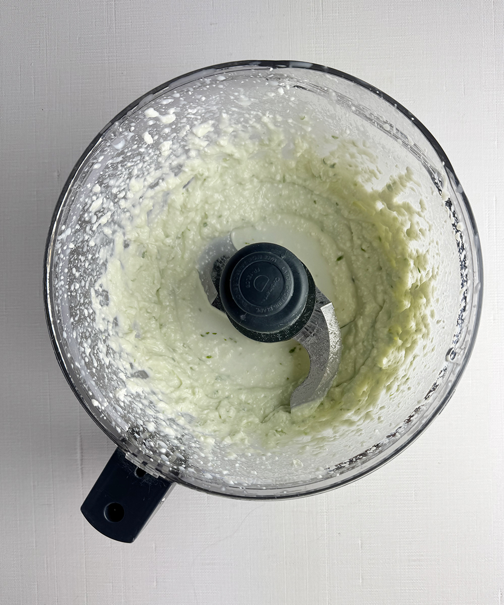 Feta cheese sauce in a food processor.