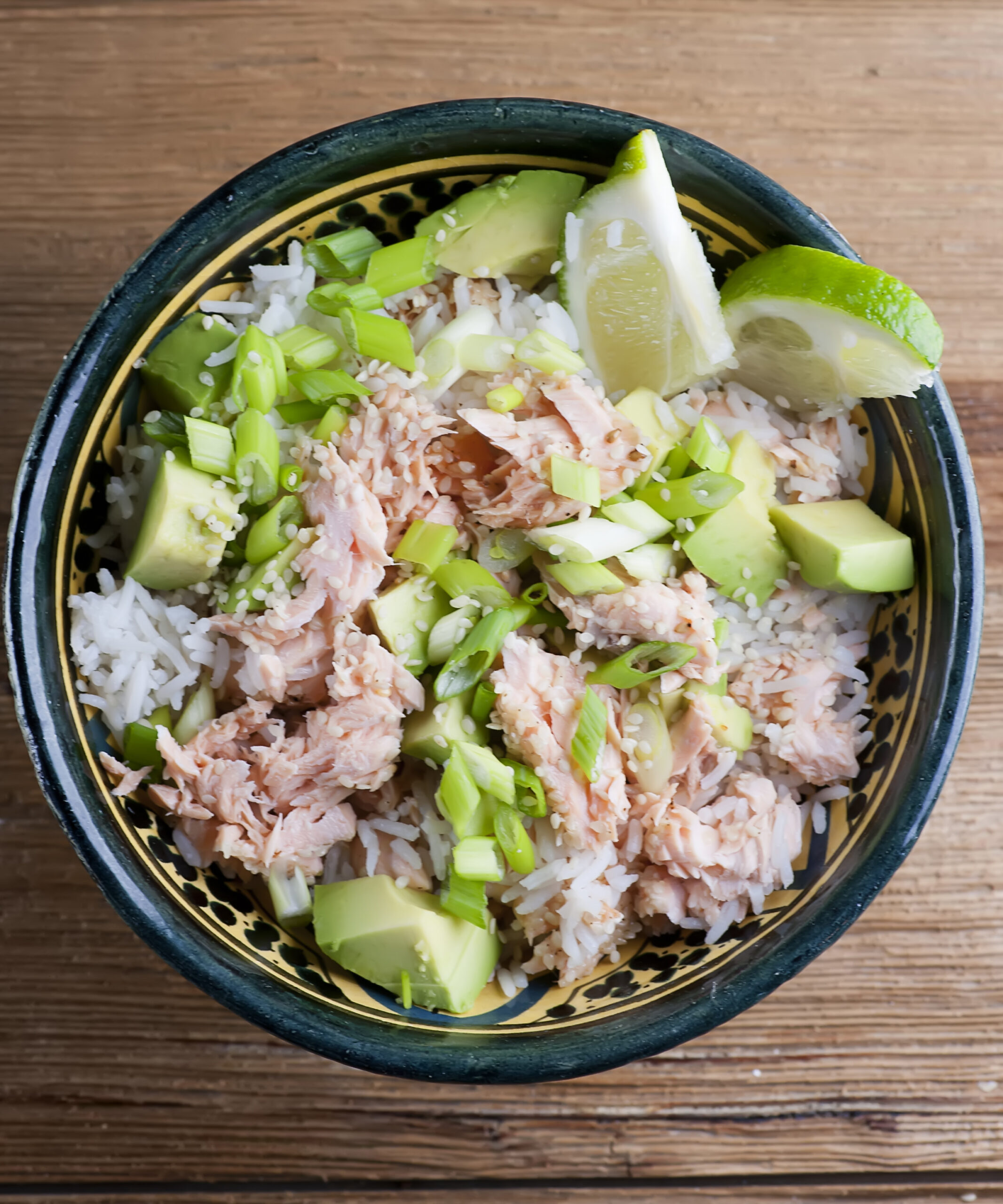 Finished sesame salmon rice bowl.