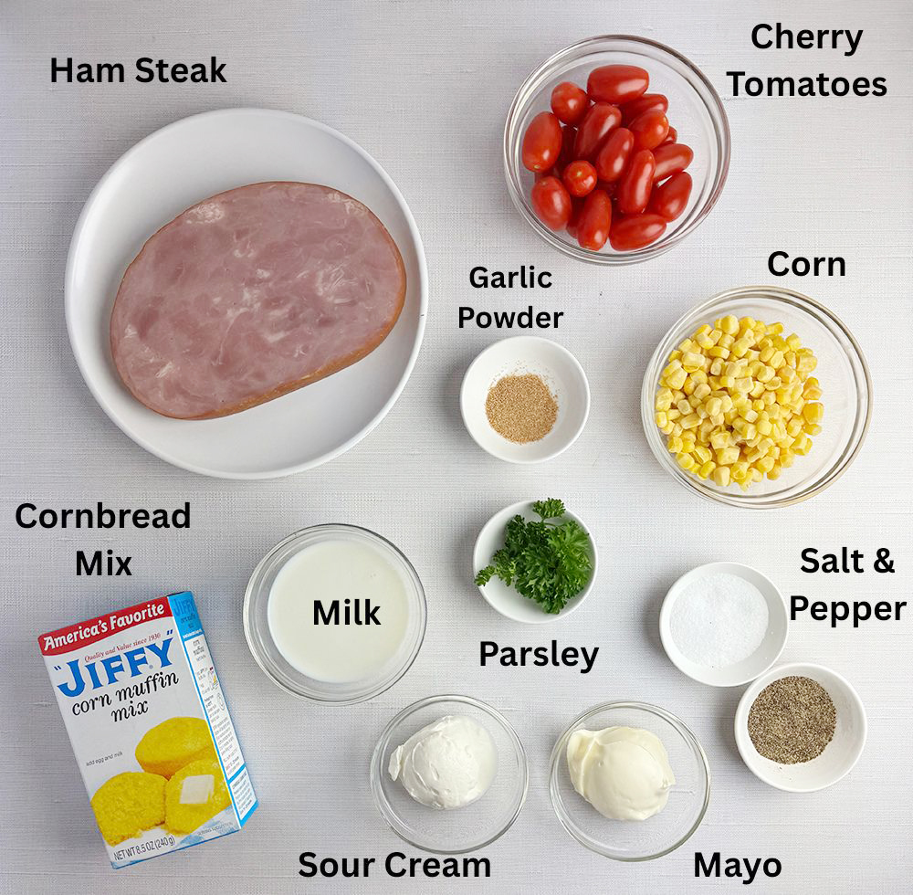Ingredients for cornbread ham salad. 