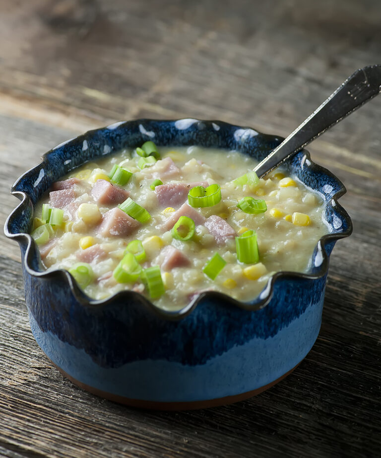 Bowl of easy ham and potato chowder.