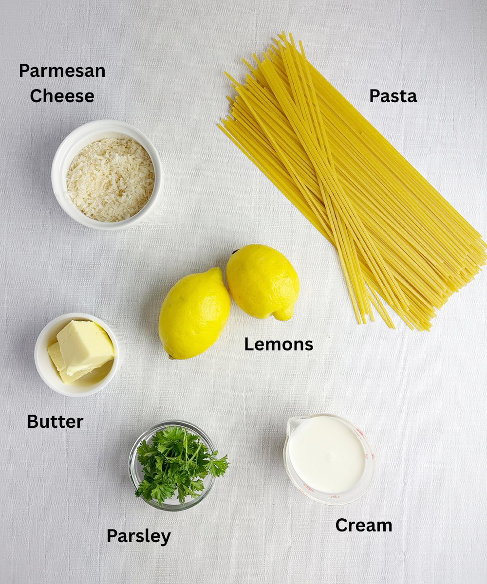 Ingredients for Creamy Lemon Pasta. 