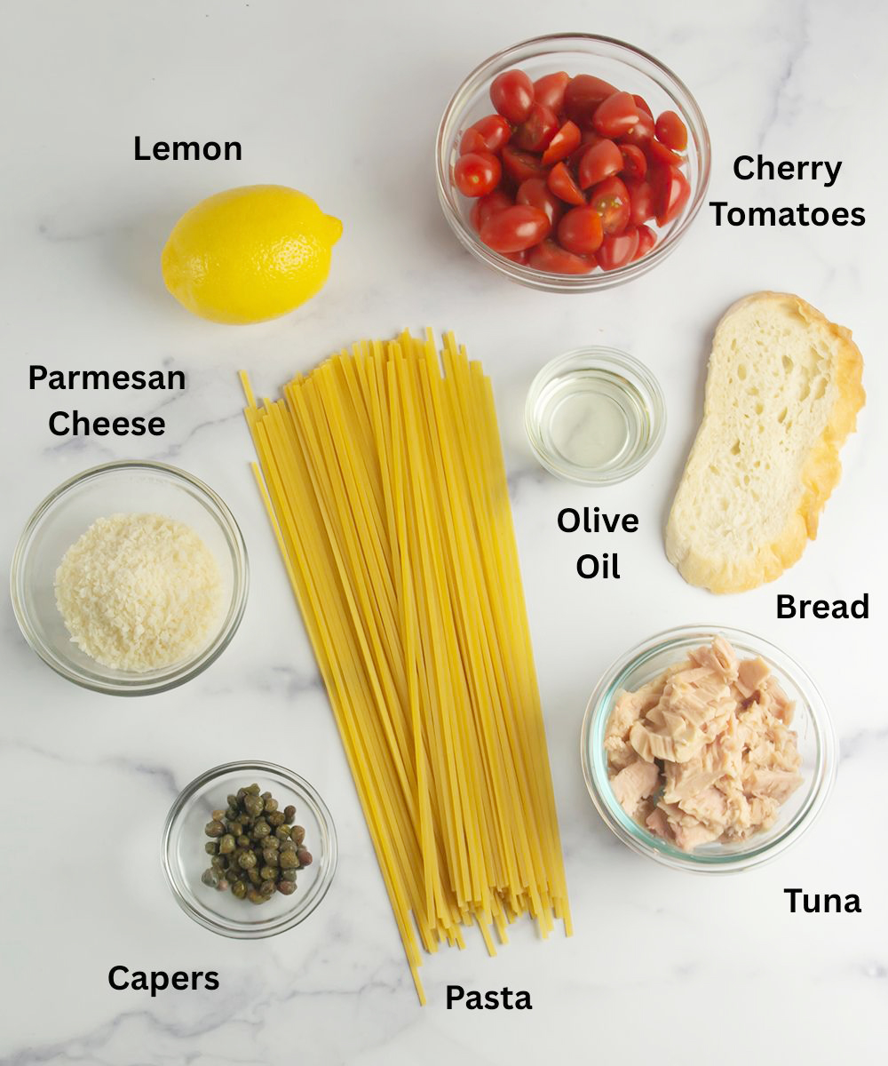 Ingredients for Tuna Tomato Pasta.
