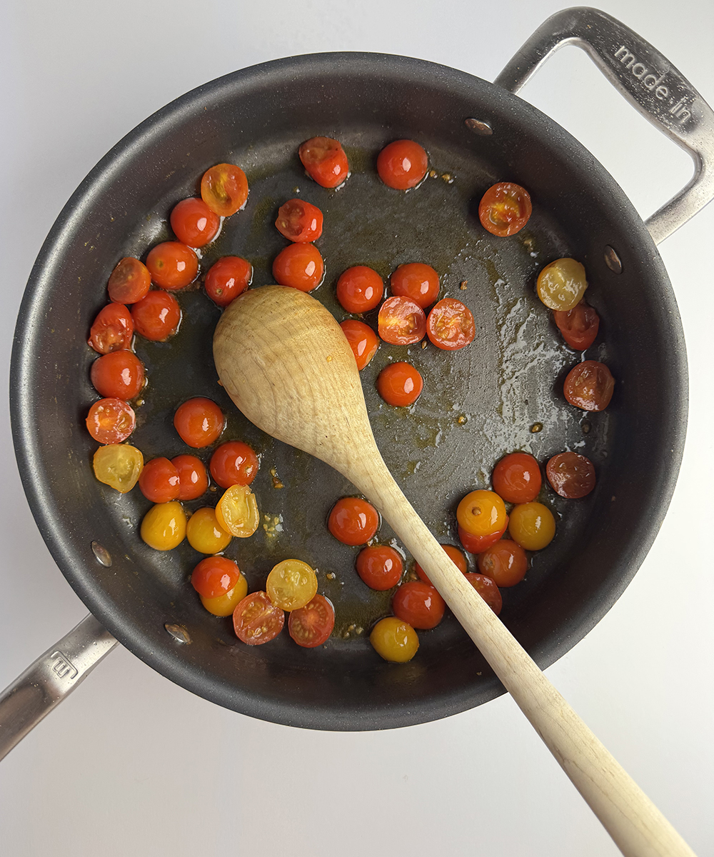 Tomatoes in a skillet.