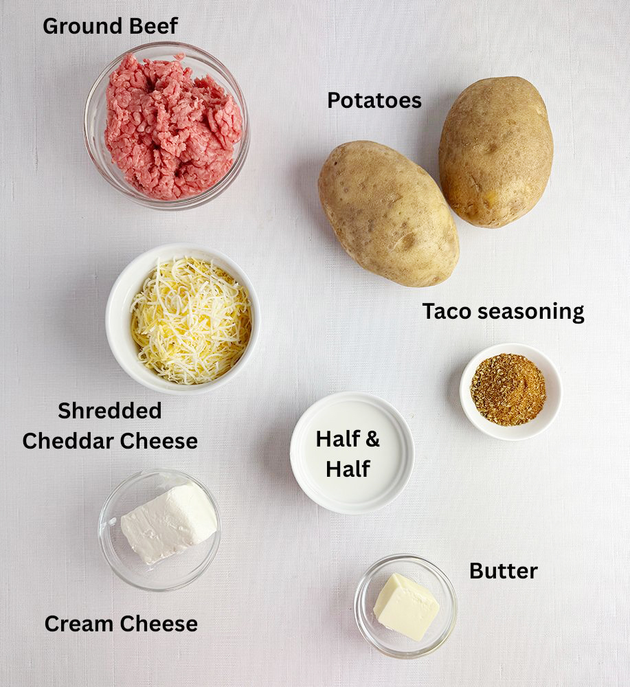 Stuffed taco baked potatoes ingredients. 